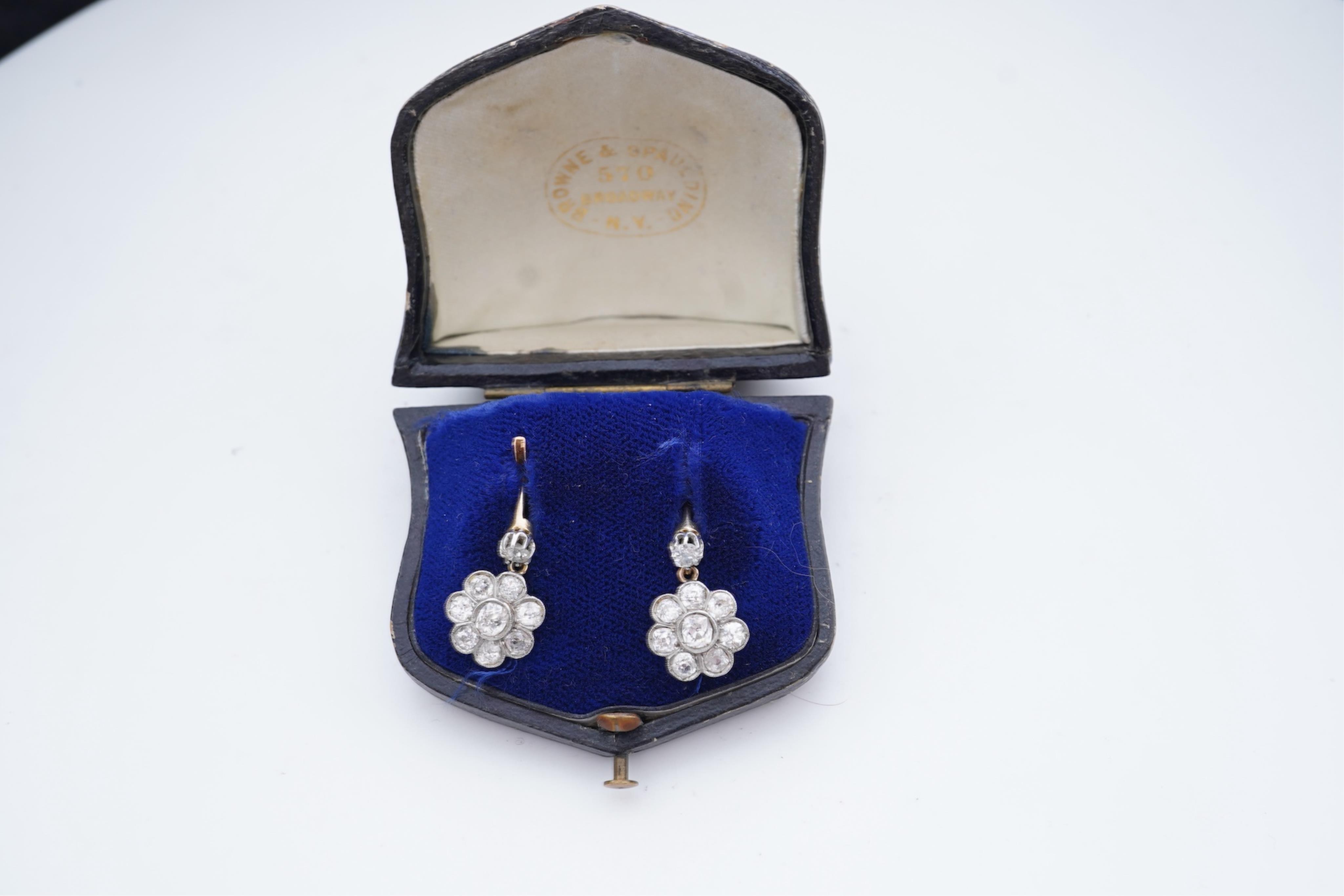 A pair of Edwardian diamond earrings, early 20th century